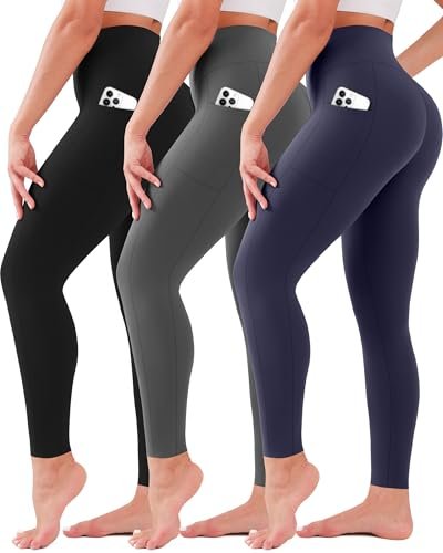 SUNCLOVE 3 Pack Leggings with Pockets for Women