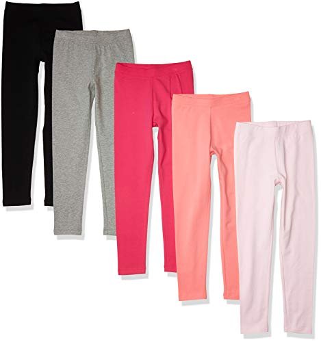 Amazon Essentials Girls' Cotton Stretch Leggings, Pack of 5