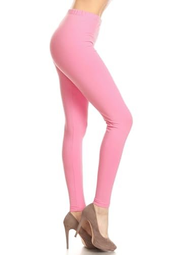 Leggings Depot Women's High Waisted Cotton Leggings in Rose