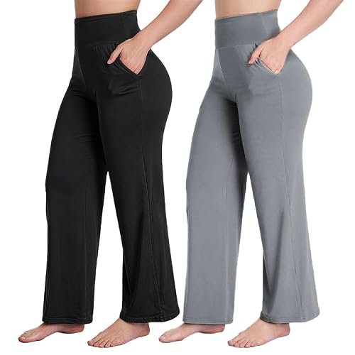 SPLASHGRIP 2 Pack Women's Wide Leg Pants with Pockets