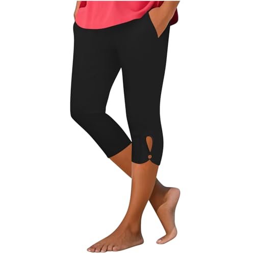 LRMQS Cropped Leggings with Pockets for Women