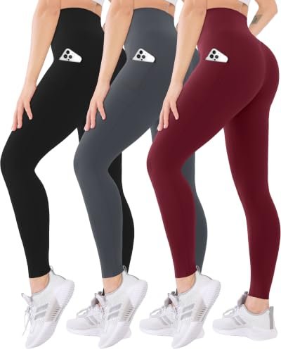 Blisset 3 Pack High Waisted Leggings for Women with Pockets