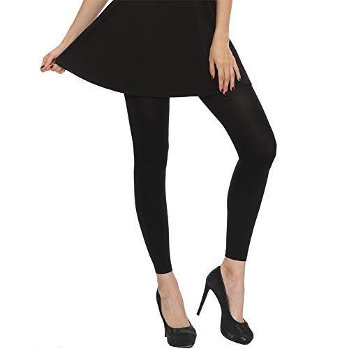 MANZI Women's Footless Tights 2 Pairs Black Opaque