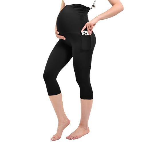 Ipletix Maternity Capris Leggings with Pockets Over the...