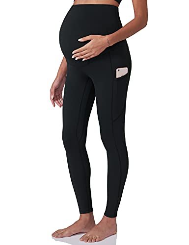 POSHDIVAH Maternity Workout Leggings Pockets Black Medium
