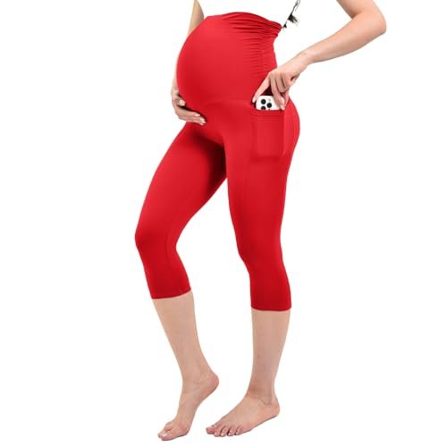 Ipletix Maternity Capris Leggings with Pockets Over The...