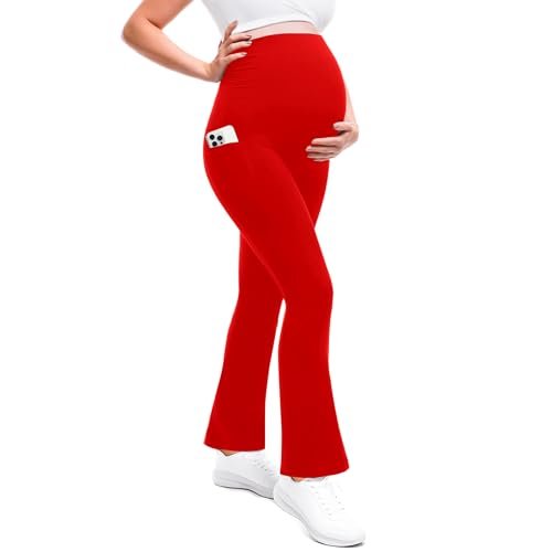 Leafigure Maternity Flare Leggings with Pockets Over the...