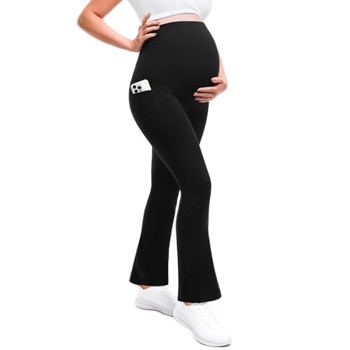 Leafigure Maternity Flare Leggings with Pockets Over the...