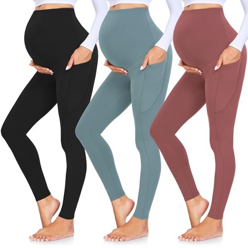 GROTEEN 3 Pack Women's Maternity Leggings Over The Belly