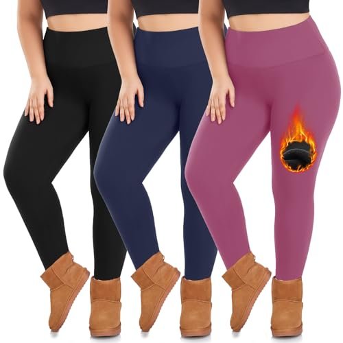 3 Pack Plus Size Fleece Lined Leggings for Women