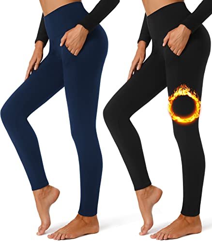 FULLSOFT 2 Pack Fleece Lined Leggings with Pockets for Women