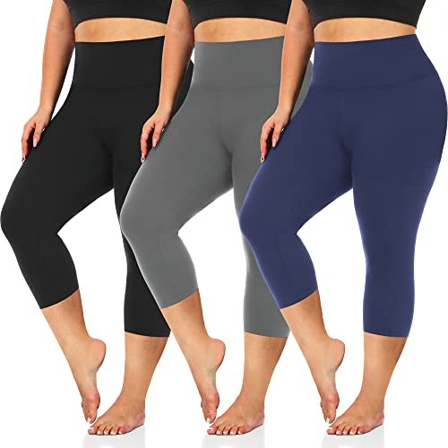 we fleece 3 Pack Plus Size Capri Leggings for Women