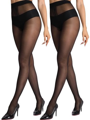 HONENNA Sheer Black Tights for Women 2 Pairs Control Top