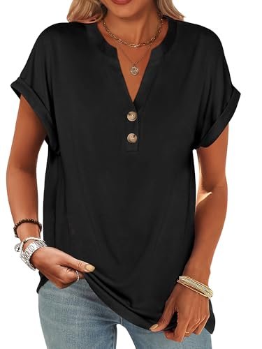 ANRABESS Womens Short Sleeve Henley Tops V Neck
