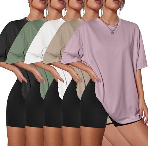 Kinglaman 5 Pack Womens Oversized T Shirts Loose Fit