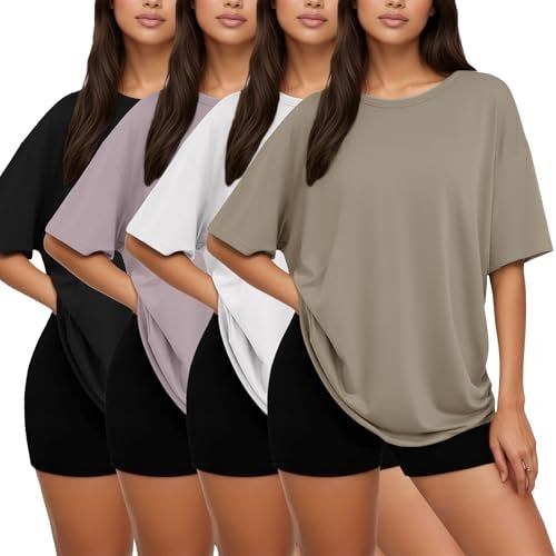 Siimcuzy 4 Pack Oversized Tshirts for Women Workout Tops