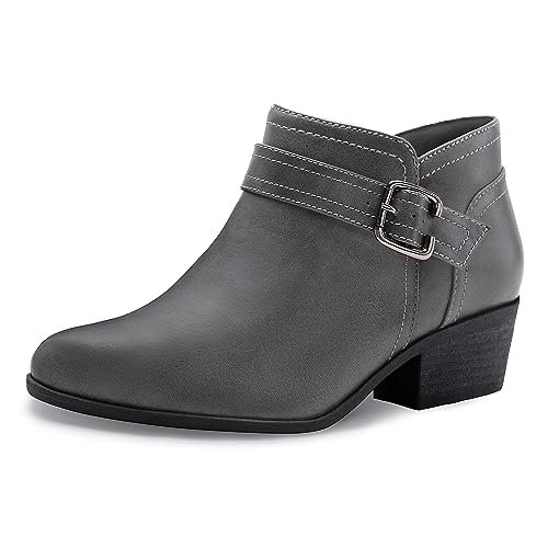 Athlefit Women's Chunky Low Heel Short Ankle Boots