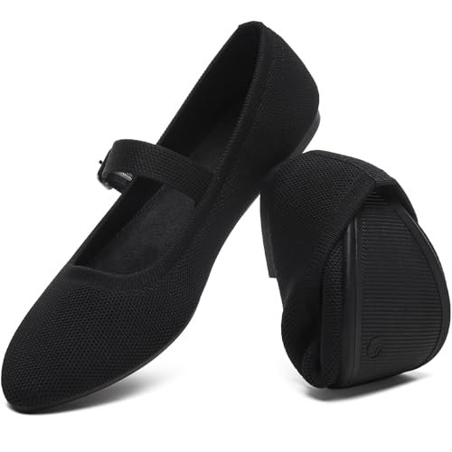 HEAWISH Women's Ballet Flat Shoes Mary Jane Pointed Toe Mesh