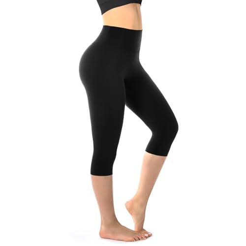 Walifrey Capri Leggings for Women, Black, LXL