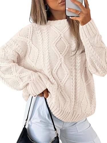 Trendy Queen Women's Oversized Cable Knit Sweaters in Cream