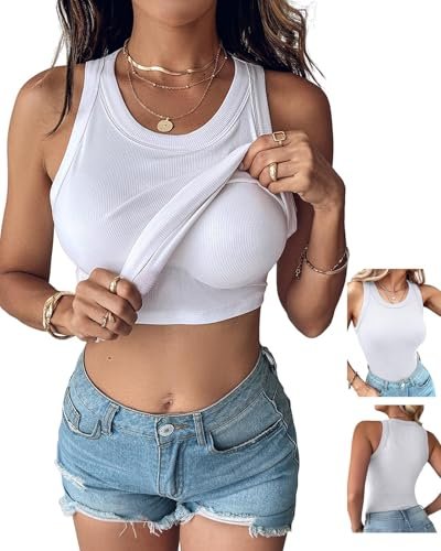 CHICME Women Built-in Bra Tank Tops Sleeveless Shirts