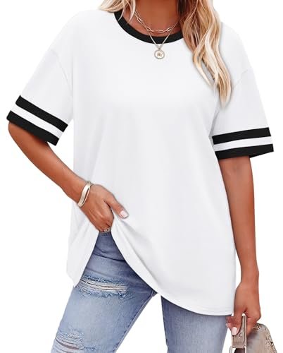 WIHOLL Oversized Tshirts for Women Short Sleeve Tunic Tops