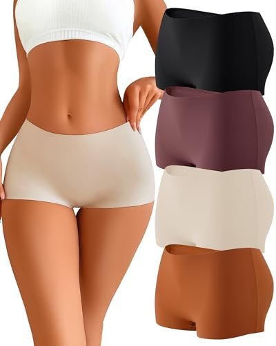CUTE BYTE Womens Seamless Boy Shorts Underwear, 4 Pack