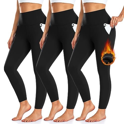 3 Pack Fleece Lined Leggings Women with Pockets