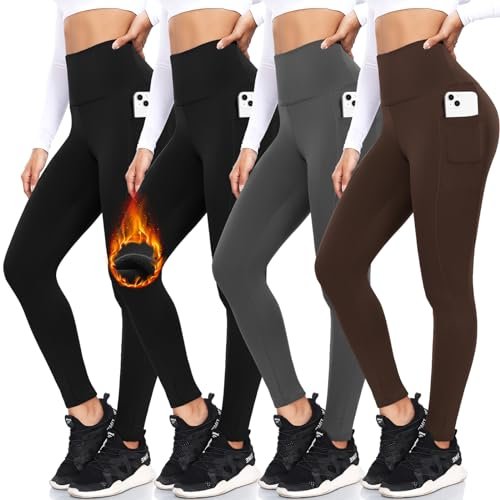FULLSOFT 4 Pack Fleece Lined Leggings with Pockets for Women