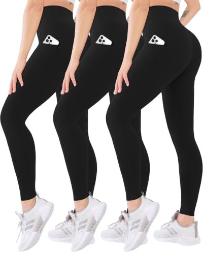 Blisset 3 Pack High Waisted Leggings for Women with Pockets