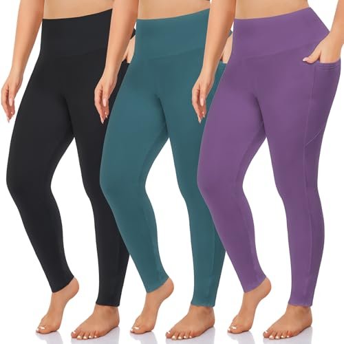 3 Pack Plus Size Leggings with Pockets for Women