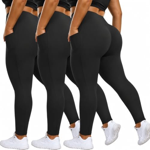 HLTPRO 3 Pack Plus Size Leggings with Pockets